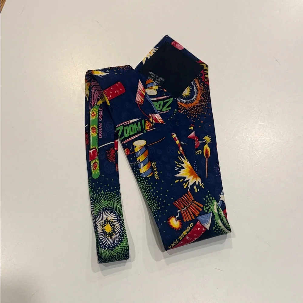 VTG 90s Nicole Miller 100% Silk Fireworks Tie Novelty Print New Castle PA